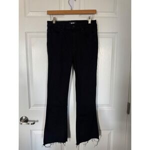 Paige Colette Crop Flare Jeans Black Raw Hem Size 27 High Rise Stretch Denim